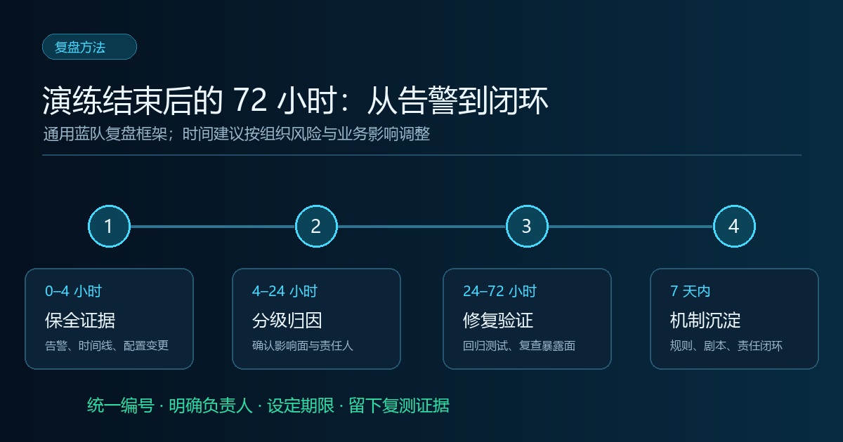 演练结束后0到72小时及7天内的蓝队复盘流程图